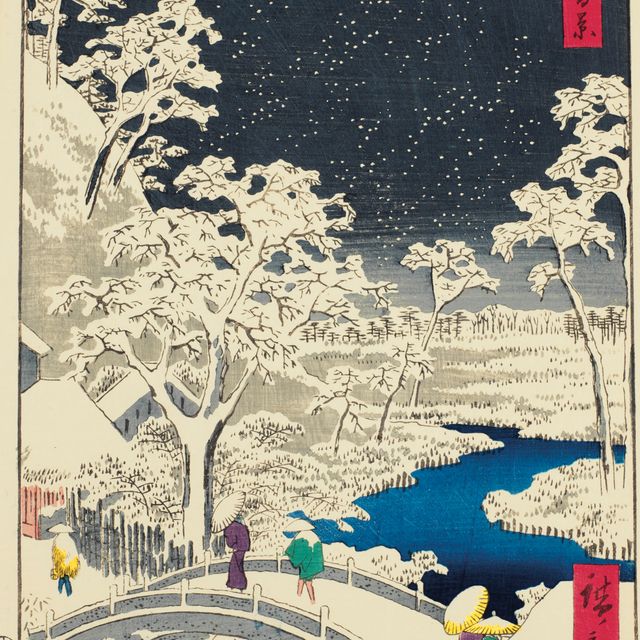 Utagawa Hiroshige — Мегуро Тайкобаси юхи но ока (Барабанный мост и холм заходящего солнца, Мегуро)