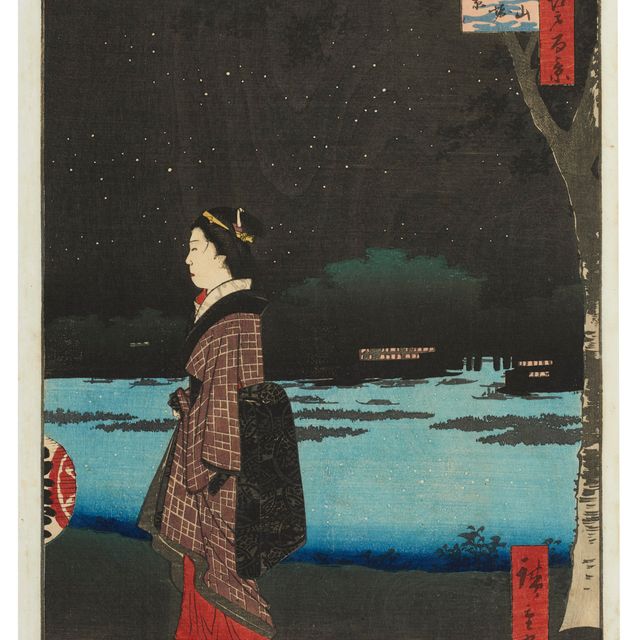 Utagawa Hiroshige — Мацутияма Саньябори Якэй (Ночной вид на Мацутияму и канал Саньябори)