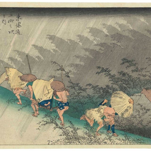 Utagawa Hiroshige — "ШОНО ХАКУУ" ("СИЛЬНЫЙ ДОЖДЬ, ШОНО") ИЗ СЕРИИ "ТОКАЙДО ГОДЗЮСАН ЦУГИ НО УЧИ" ("ПЯТЬДЕСЯТ ТРИ СТАНЦИИ ТОКАЙДО")