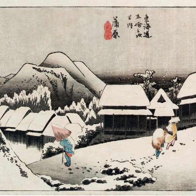 Utagawa Hiroshige — "Канбара йору но юки" ("Вечерний снег", Канбара) из серии "Токайдо годзюсан цуги но учи" ("Пятьдесят три станции Токайдо")