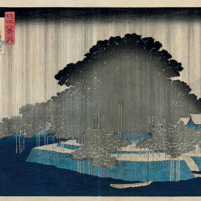 Utagawa Hiroshige — "Карасаки яу" ("Ночной дождь в Карасаки") из серии "Оми хаккей но учи" ("Восемь видов Оми [озеро Бива]")
