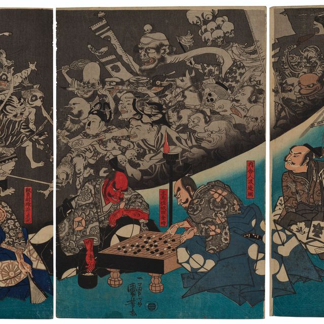 Utagawa Kuniyoshi — Minamoto Yorimitsu ko no yakata ni tsuchigumo yokai o nasu zu (Земляной паук порождает монстров в особняке лорда Минамото Йоримицу)