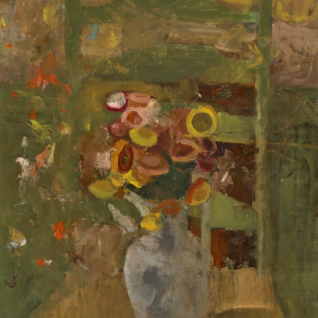 Victor Pasmore — Натюрморт с цинниями и зеленым стулом