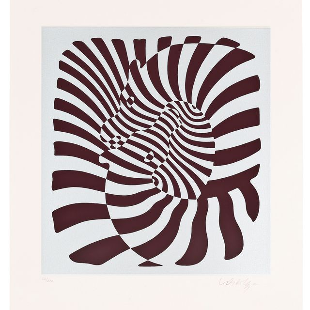 Victor Vasarely — Пара зебр (серебристый, оранжевый, синий)