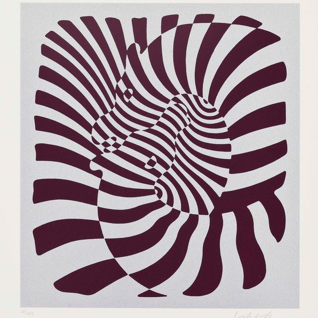 Victor Vasarely — Пара зебр (серебристый, оранжевый, синий)