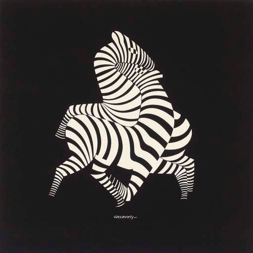 Victor Vasarely — Зебры (все тело белое на сине-черном фоне)
