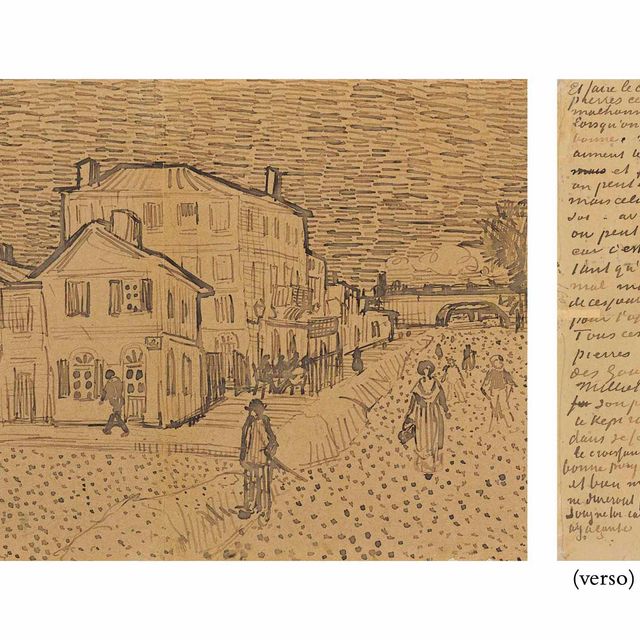 Vincent van Gogh — Дом Винсента в Арле (La maison jaune) ( справа); страница из письма Винсента своему брату Тео (обратная сторона)