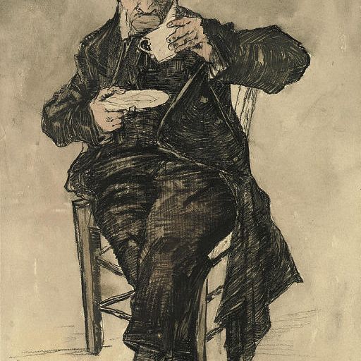 Vincent van Gogh — Мужчина-сирота в цилиндре пьет кофе.