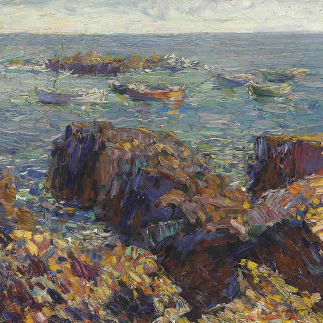 Walt Kuhn — Скалистый берег с пришвартованными лодками