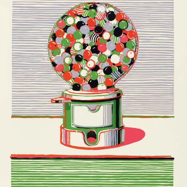 Wayne Thiebaud — Автомат для приготовления жевательной резинки из семи натюрмортов и серебряного пейзажа