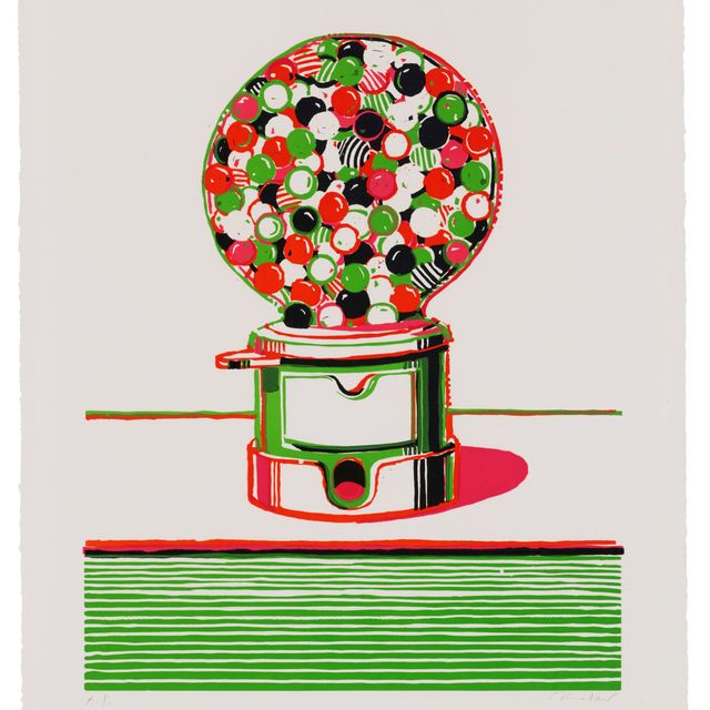 Wayne Thiebaud — Автомат для приготовления жевательной резинки из семи натюрмортов и серебряного пейзажа