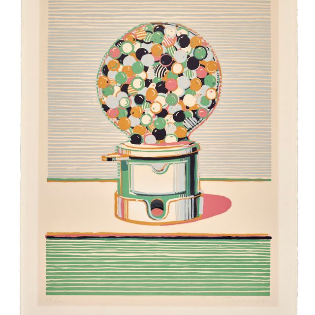 Wayne Thiebaud — Автомат для приготовления жевательной резинки из семи натюрмортов и серебряного пейзажа