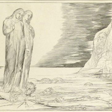 William Blake — Круг предателей: Нога Данте ударяет по стене Аббатства, из "Божественной комедии" Данте (B. 133, Bi. 653)