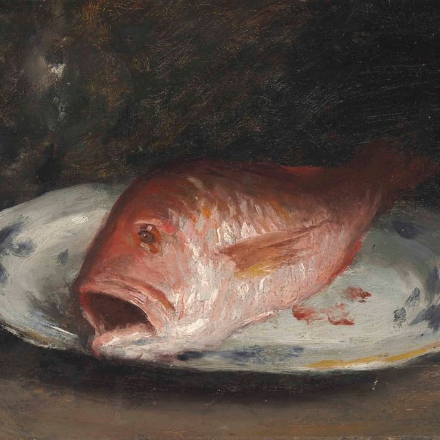 William Merritt Chase — Красный окунь в сине-белой тарелке
