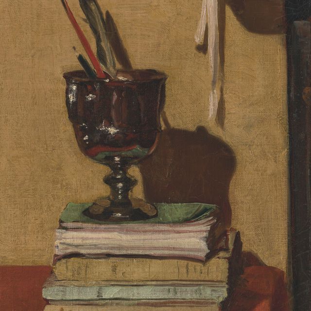 William Nicholson — Ваза и книги на красном столике