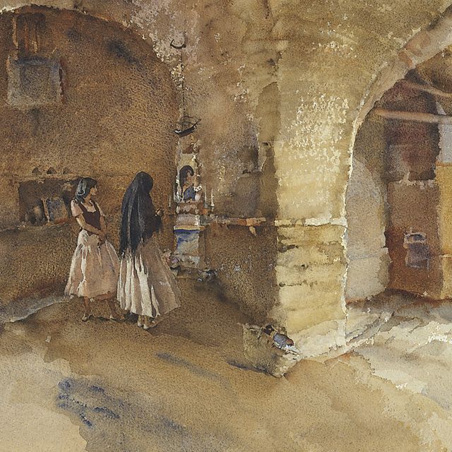 William Russell Flint — Храм с маленьким кораблем, Портовенере, Лигурийское побережье, Италия