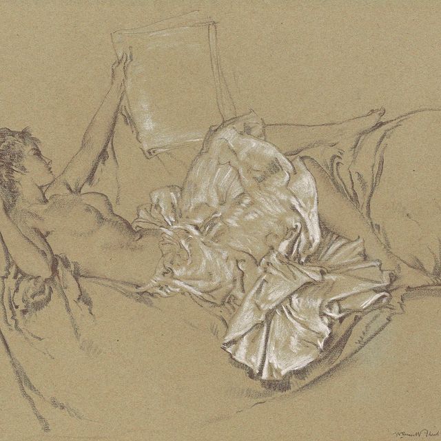 William Russell Flint — Модель с газетой в руках