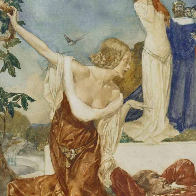 William Russell Flint — Смерть Артура: "Но ты останешься, и я наложу на него такие чары, что он не проснется в течение часа".