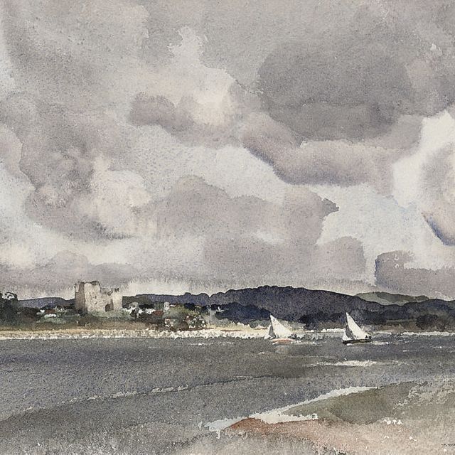 William Russell Flint — Напряженное соревнование: гонки в шквал, а за спиной - разрушенный замок