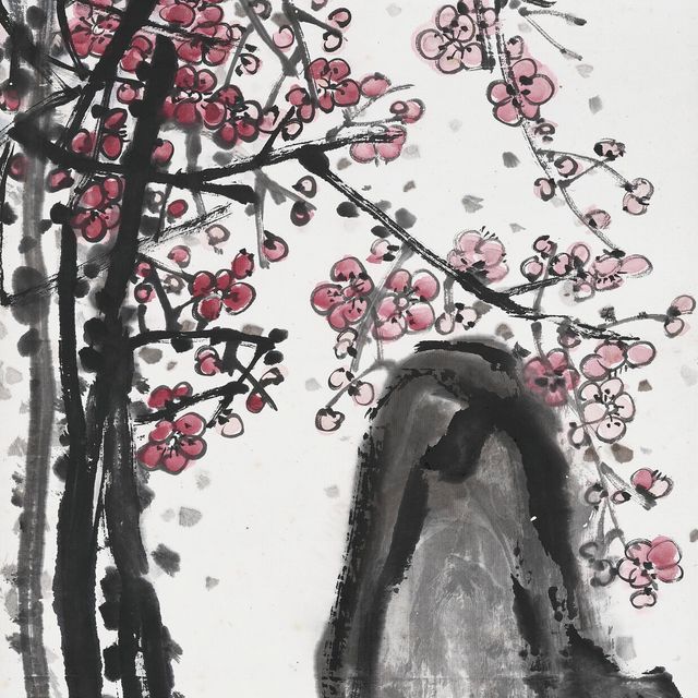 Wu Changshuo — Красные цветы сливы и камень