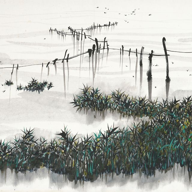 Wu Guanzhong — Тихое озеро и лодки