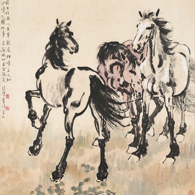 Xu Beihong — Три лошади