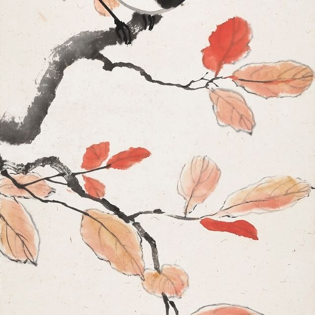 Xu Beihong — Сорока на красных листьях