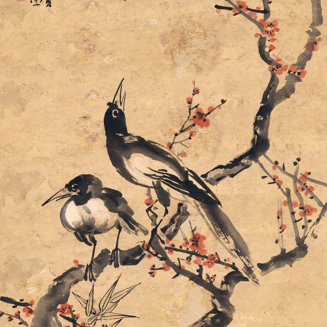 Xu Beihong — Две сороки и красные цветы сливы