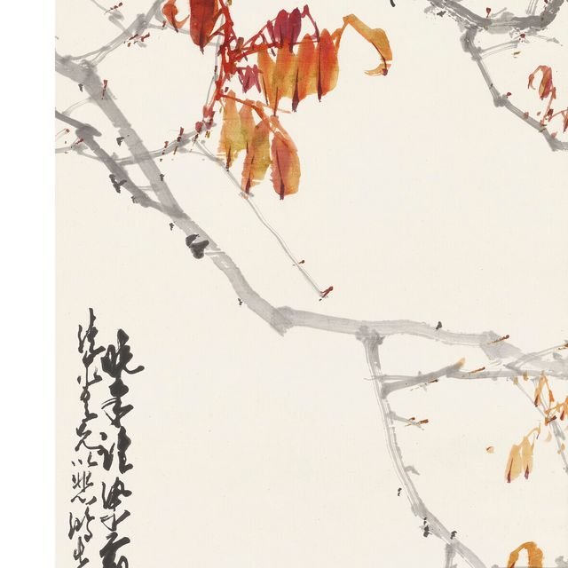 Xu Beihong — Сорока и красные кленовые листья
