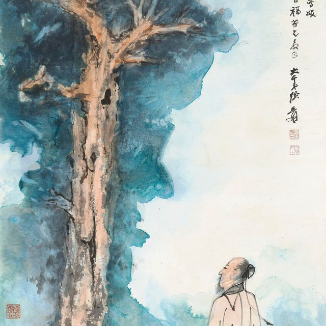 Zhang Daqian — Ученый у пышного дерева
