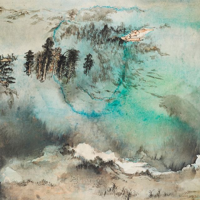 Zhang Daqian — Туманный пейзаж на берегу озера