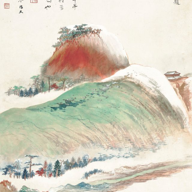 Zhang Daqian — Красная гора со снежным пейзажем