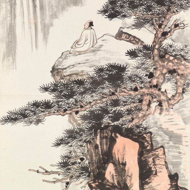 Zhang Daqian — Просмотр водопада под сосной