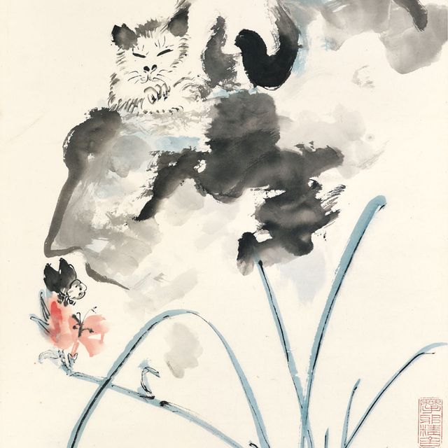 Zhang Daqian — Кот и бабочка