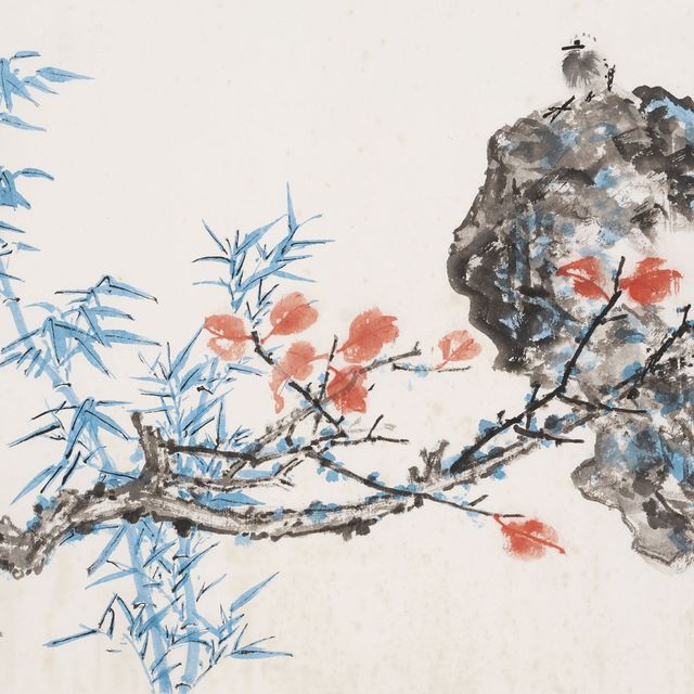 Zhang Daqian — Красные листья и птица