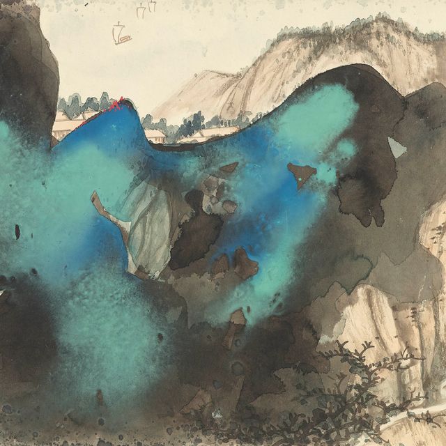 Zhang Daqian — Сине-зеленый пейзаж в стиле разбрызганных чернил