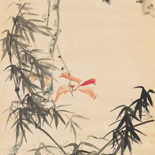 Zhang Daqian — Красные листья и птица