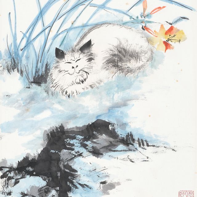 Zhang Daqian — Кот и бабочка