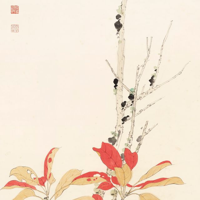 Zhang Daqian — Птица и красные листья