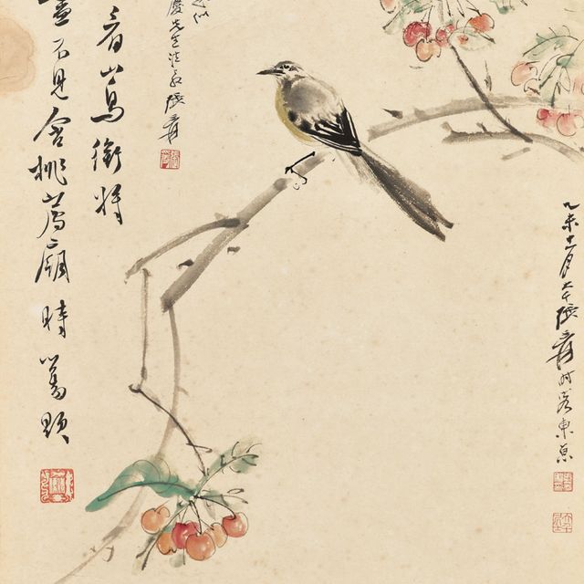 Zhang Daqian — Птица на ветке