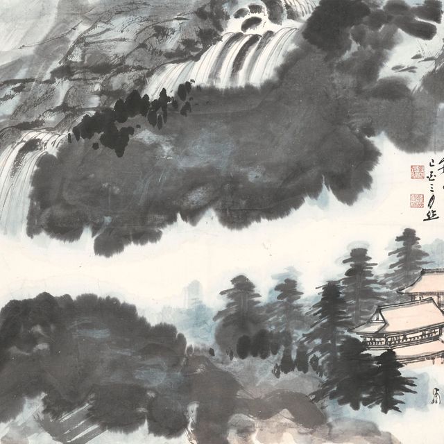 Zhang Daqian — Дом у водопада