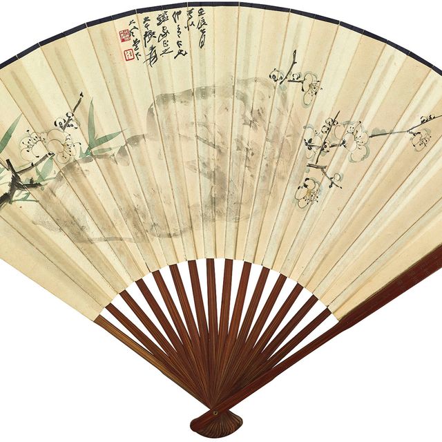 Zhang Daqian — Цветы сливы и камень/каллиграфия