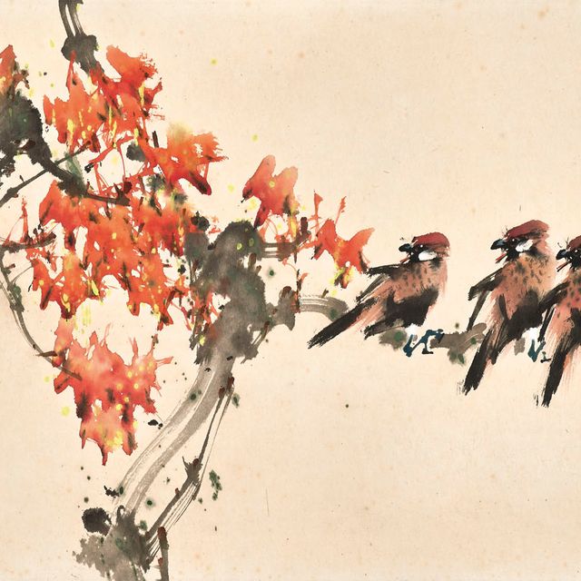 Zhao Shao'ang — Красные листья и птицы