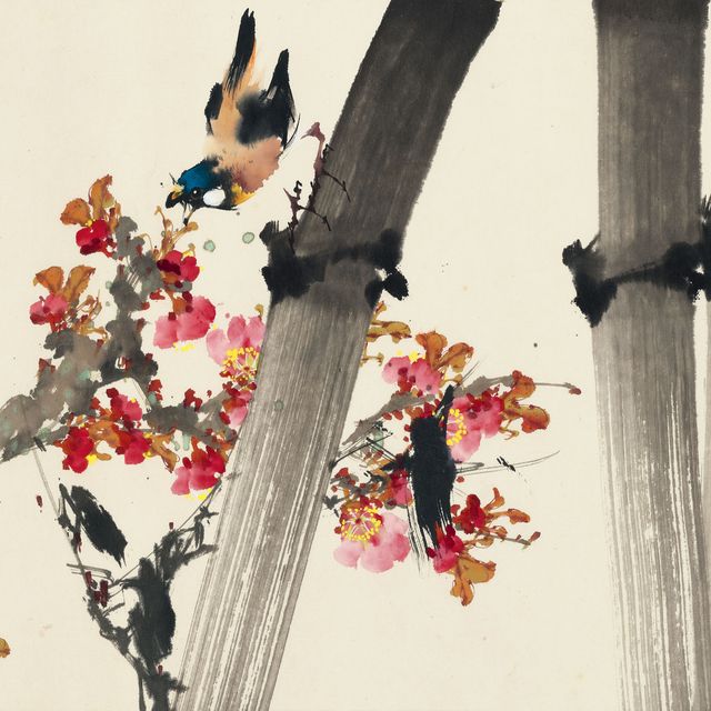 Zhao Shao'ang — Цветы персика, бамбук и птицы