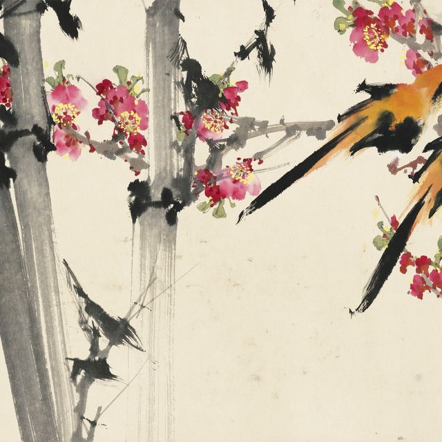 Zhao Shao'ang — Цветы персика, бамбук и птицы